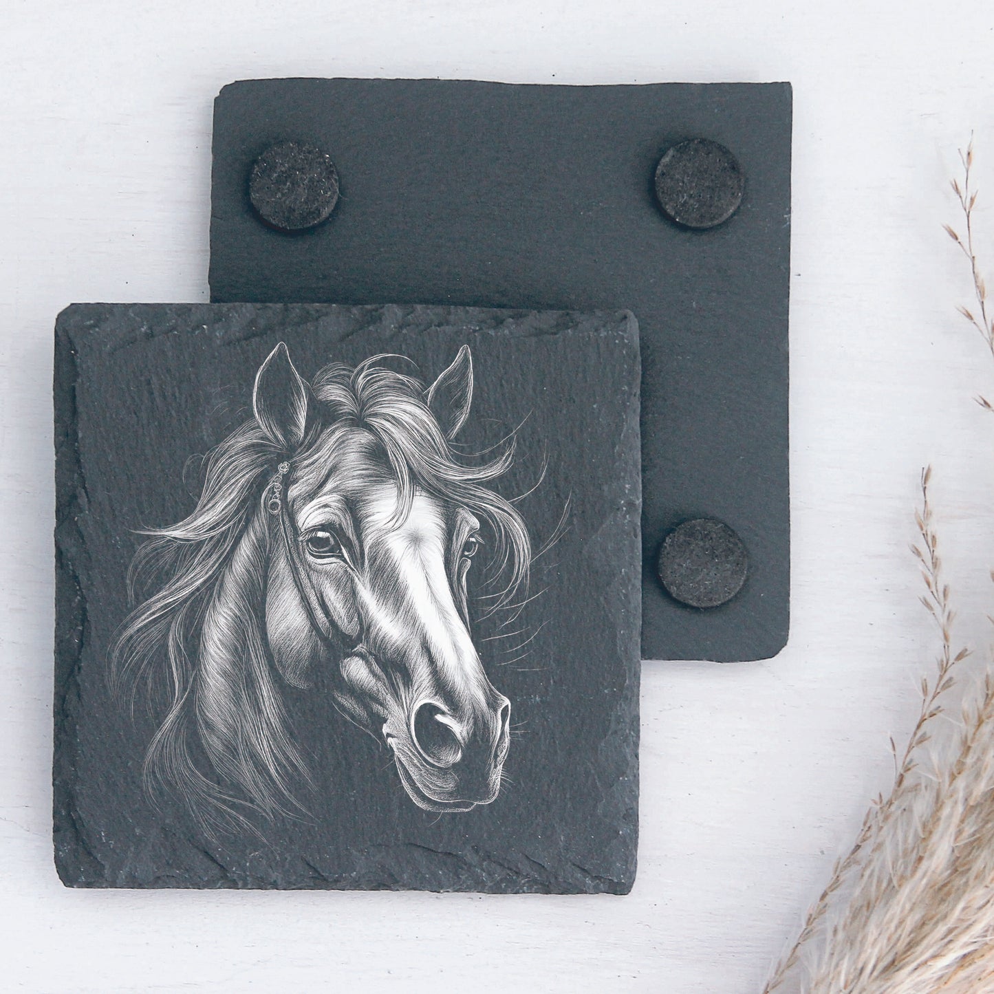 Personalized Horse Lover Slate Coaster (Set of 4), Personalized Slate Coaster, Custom Engraved with Your Favorite Horse Image