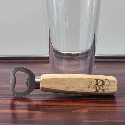 Custom Engraved Stainless Steel Wooden Handle Monogramed Bottle Opener Father Husband Dad for Man Cave, Bar, Restaurant, Wedding Favor