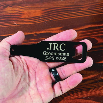 Custom Engraved Stainless Steel Flat Bottle Opener Groomsmen Wallet Beer Bottle Opener for Kitchen, Bar, Restaurant, Wedding Favor, Black