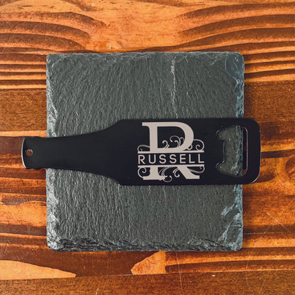 Custom Engraved Black Stainless Steel Flat Bottle Opener For Him, Golfer, Dad Wallet Beer Bottle Opener