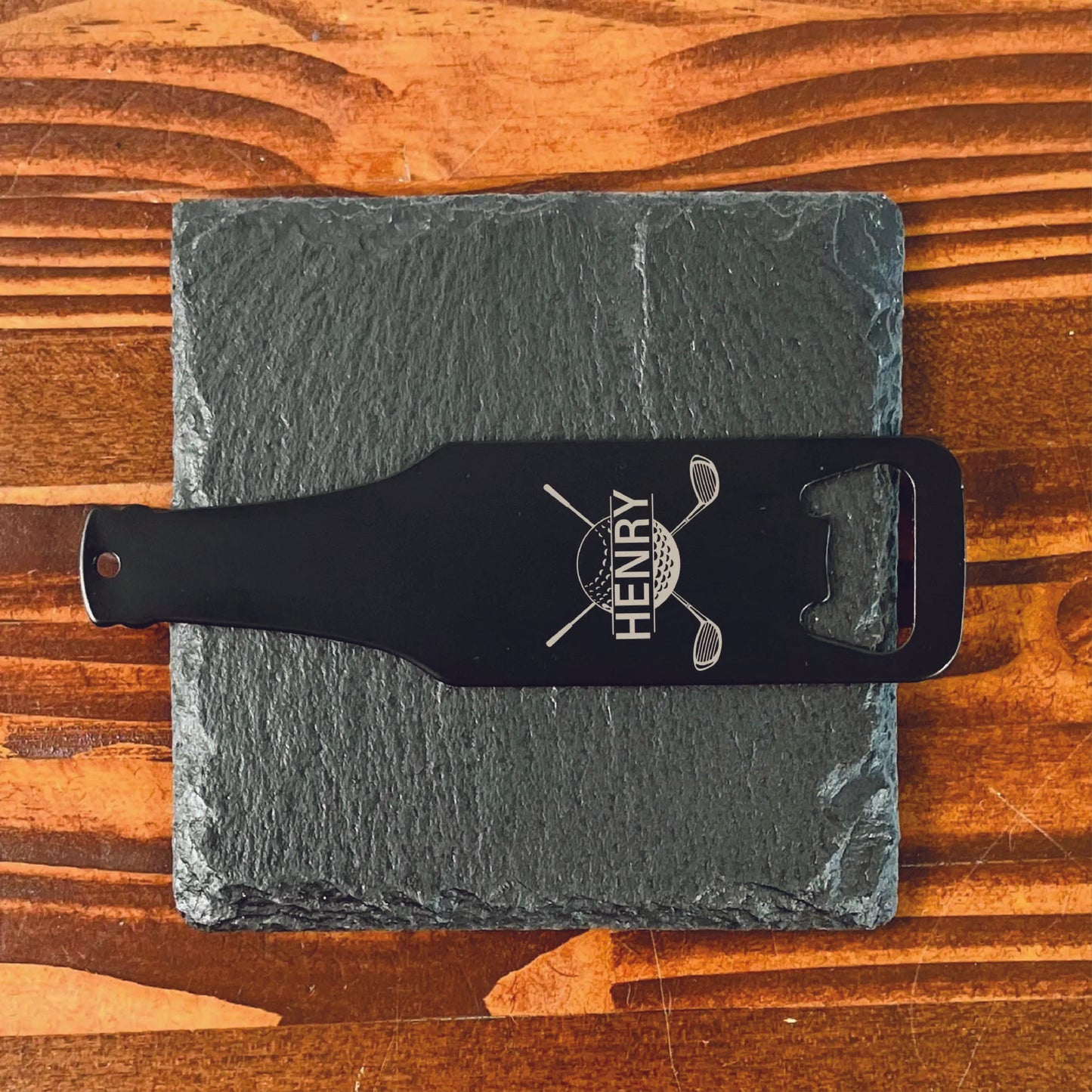 Custom Engraved Black Stainless Steel Flat Bottle Opener For Him, Golfer, Dad Wallet Beer Bottle Opener