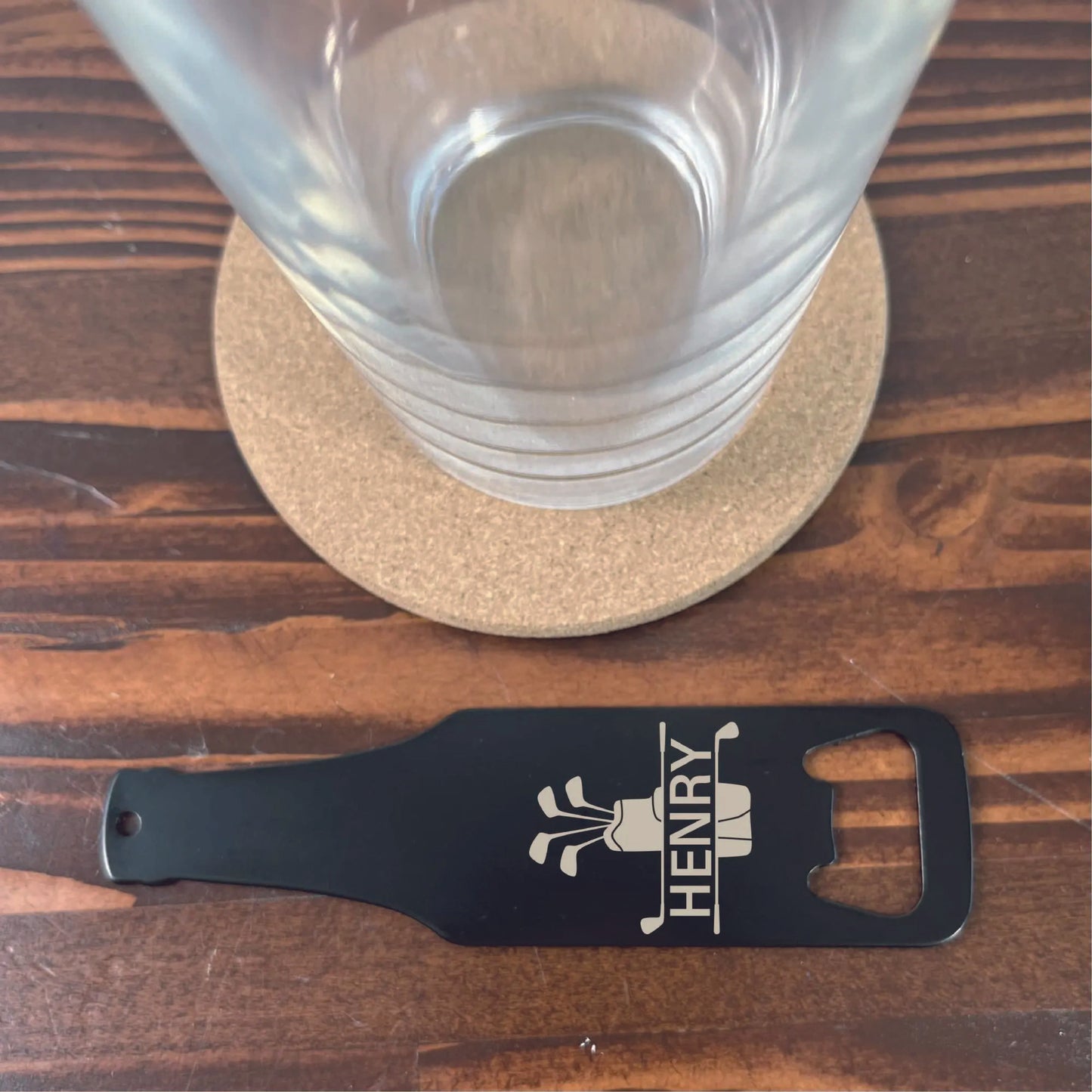 Custom Engraved Black Stainless Steel Flat Bottle Opener For Him, Golfer, Dad Wallet Beer Bottle Opener