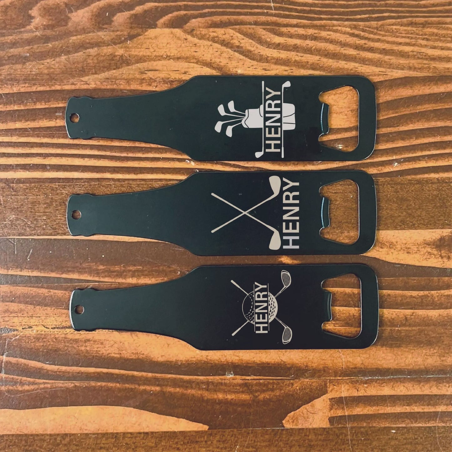 Custom Engraved Black Stainless Steel Flat Bottle Opener For Him, Golfer, Dad Wallet Beer Bottle Opener