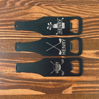 Custom Engraved Black Stainless Steel Flat Bottle Opener For Him, Golfer, Dad Wallet Beer Bottle Opener