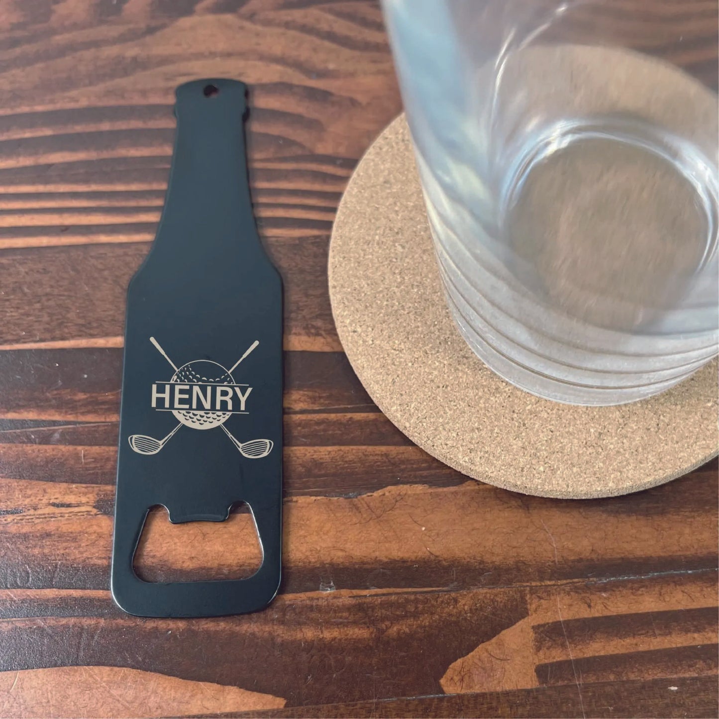 Custom Engraved Black Stainless Steel Flat Bottle Opener For Him, Golfer, Dad Wallet Beer Bottle Opener