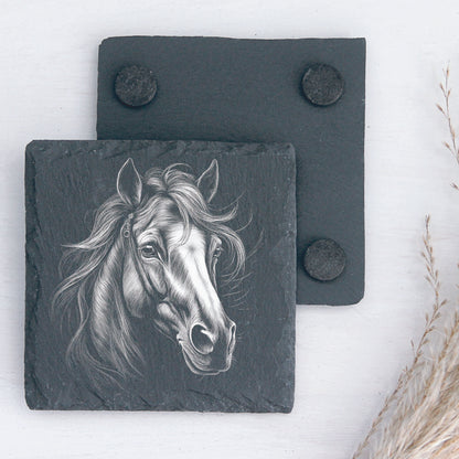 Personalized Horse Lover Slate Coaster (Set of 4), Personalized Slate Coaster, Custom Engraved with Your Favorite Horse Image