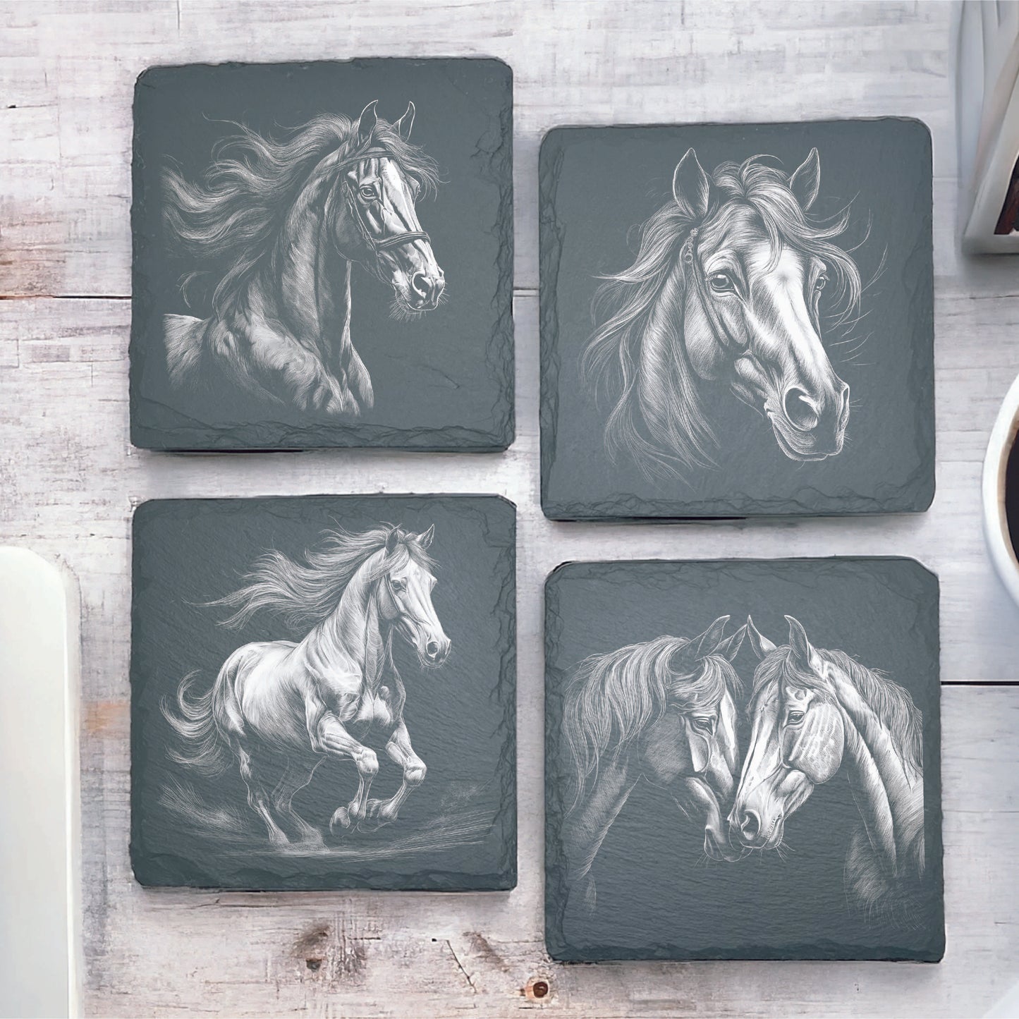 Personalized Horse Lover Slate Coaster (Set of 4), Personalized Slate Coaster, Custom Engraved with Your Favorite Horse Image