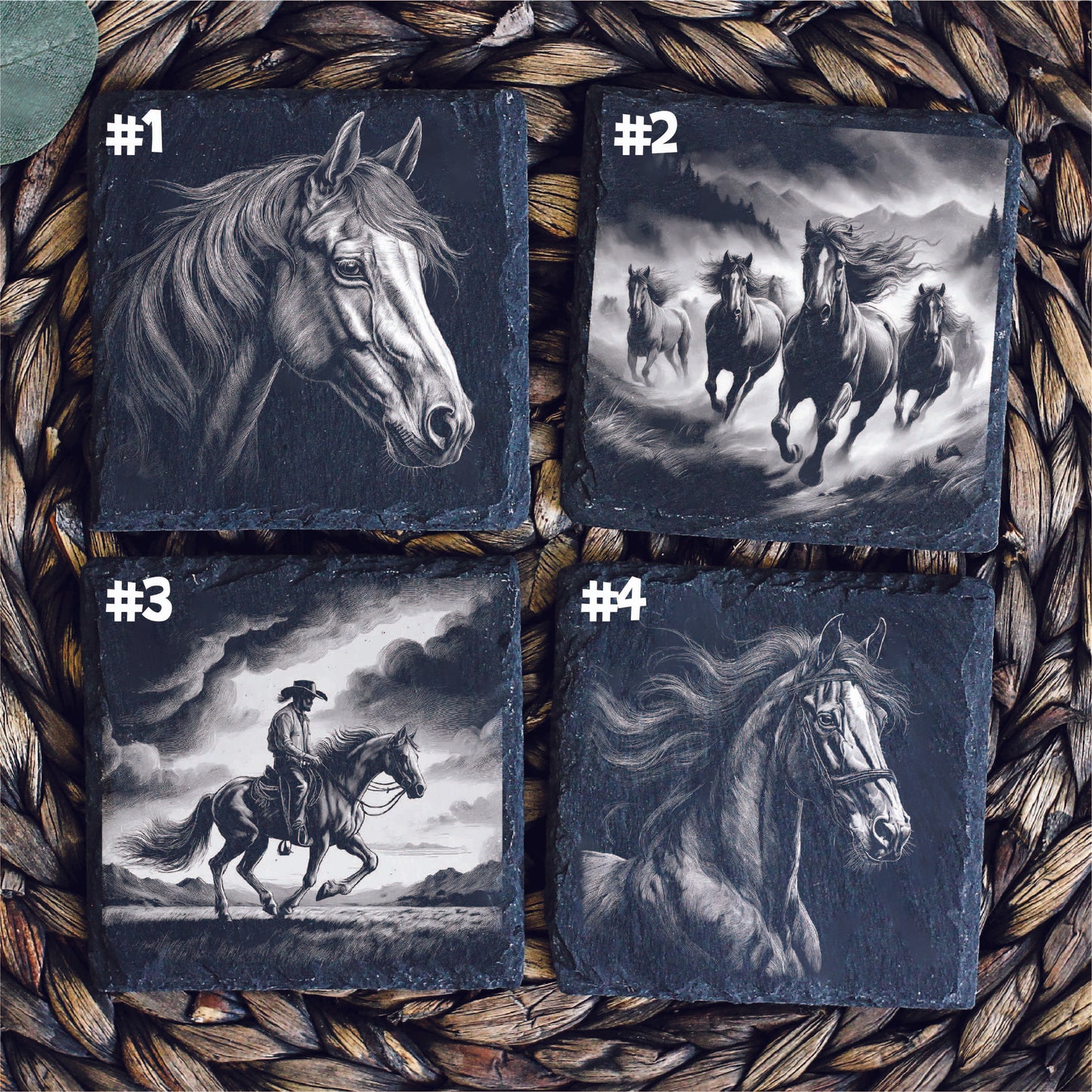 Personalized Horse Lover Slate Coaster (Set of 4), Personalized Slate Coaster, Custom Engraved with Your Favorite Horse Image