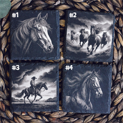Personalized Horse Lover Slate Coaster (Set of 4), Personalized Slate Coaster, Custom Engraved with Your Favorite Horse Image