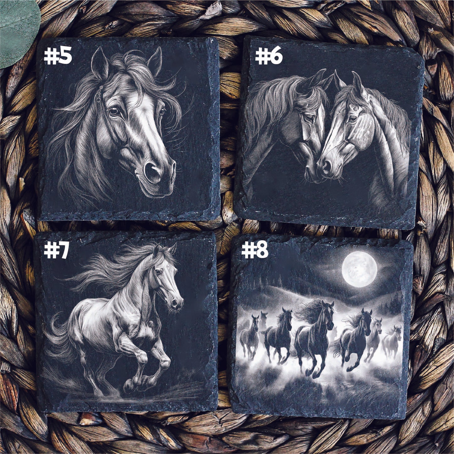 Personalized Horse Lover Slate Coaster (Set of 4), Personalized Slate Coaster, Custom Engraved with Your Favorite Horse Image