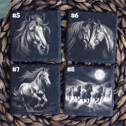 Personalized Horse Lover Slate Coaster (Set of 4), Personalized Slate Coaster, Custom Engraved with Your Favorite Horse Image