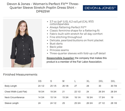 Life360 Women's Three-Quarter Sleeve Stretch Poplin Dress Shirt - DP625W