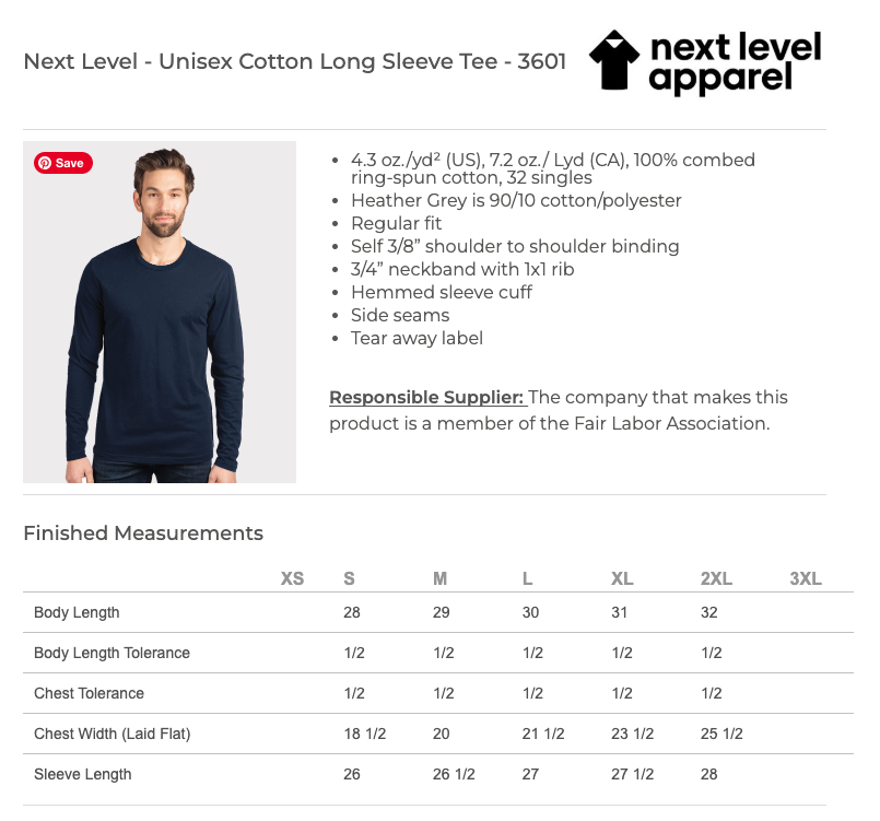 LR NE2 Next Level Unisex Long Sleeve Tee - 3601
