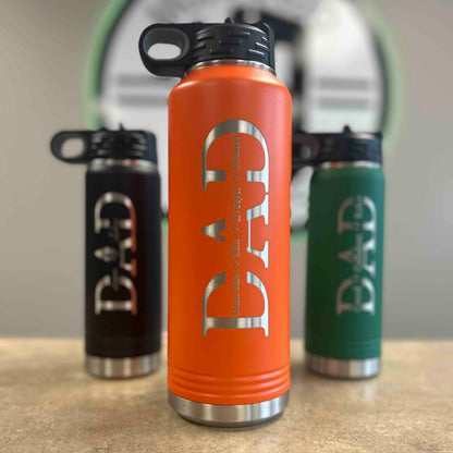 Custom Dad Water Bottle with Kids Names – Personalized Engraved Stainless Steel Bottle – Father’s Day Gift for Dad