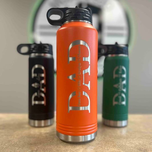 Custom Dad Water Bottle with Kids Names – Personalized Engraved Stainless Steel Bottle – Father’s Day Gift for Dad