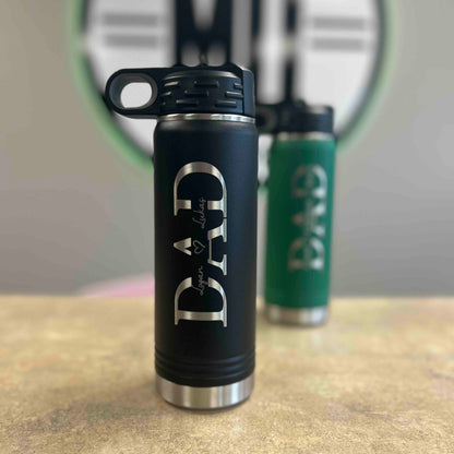 Custom Dad Water Bottle with Kids Names – Personalized Engraved Stainless Steel Bottle – Father’s Day Gift for Dad