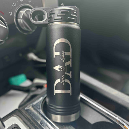 Custom Dad Water Bottle with Kids Names – Personalized Engraved Stainless Steel Bottle – Father’s Day Gift for Dad